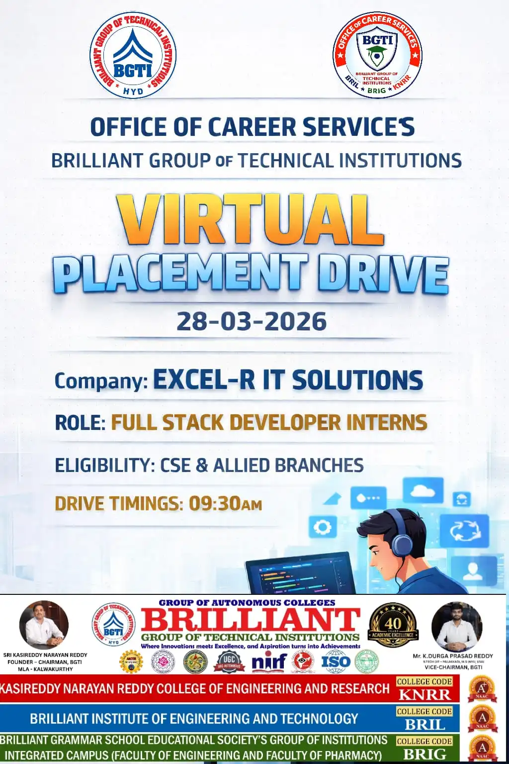 EXCEL-R IT SOLUTIONS PLACEMENT DRIVE 28-03-2026 – BRIL Campus Drive 2025-26